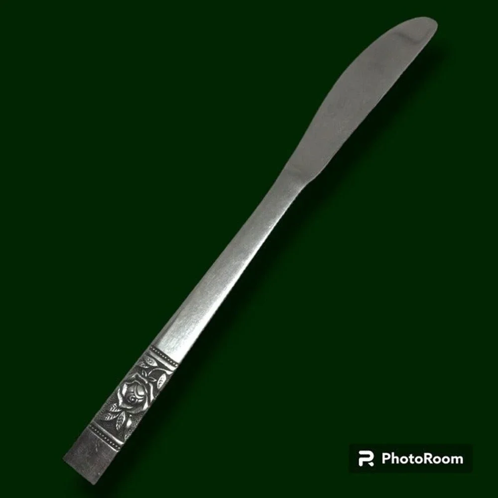 National Stainless Japan Laureen Modern Solid Knife-Black Accent-Roses-Vintage